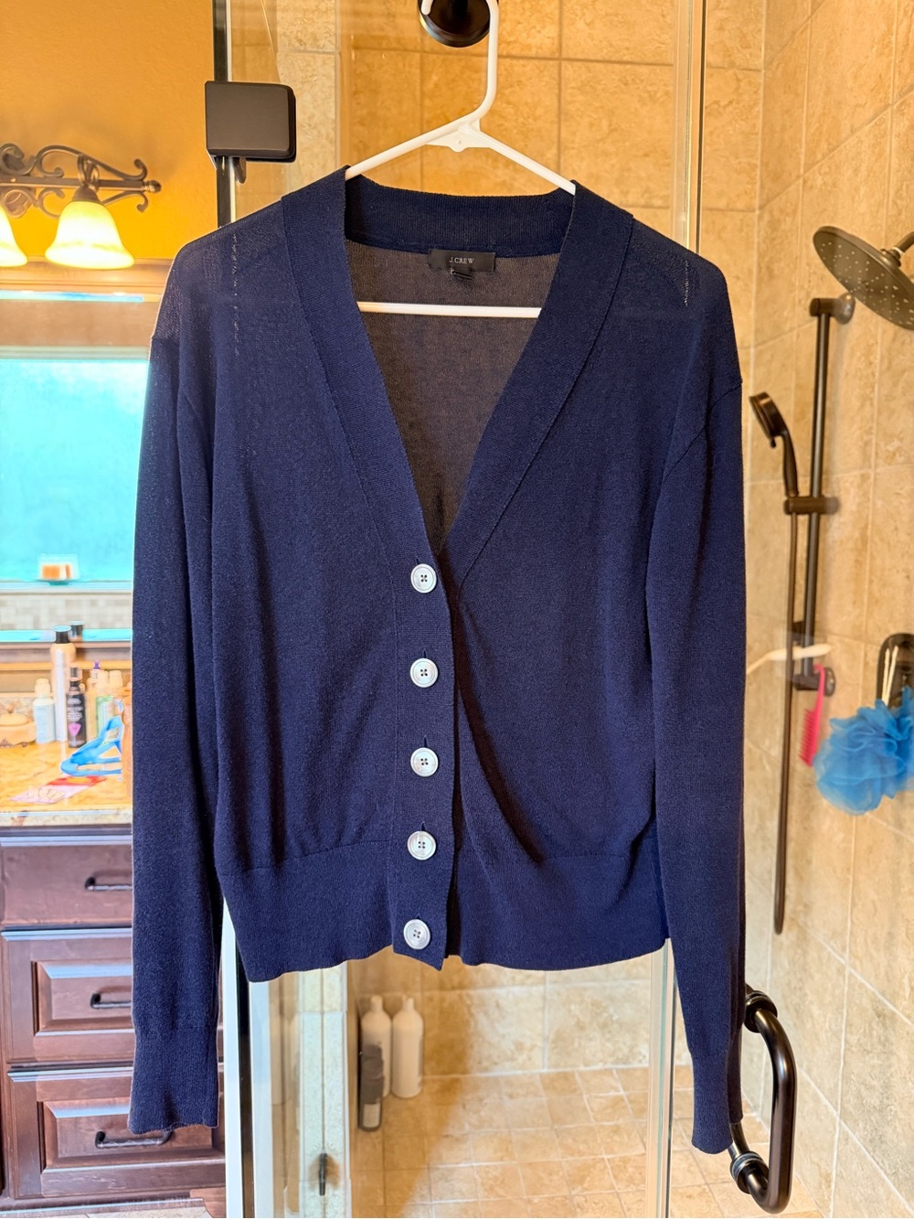 J.Crew Cropped Lightweight V-Neck Cardigan Sweater Navy Blue Size M - EUC